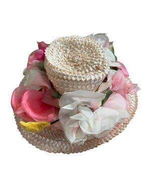 VTG Jean Arlet Straw Soft Floral Accent Women's Hat - Pink & Cream